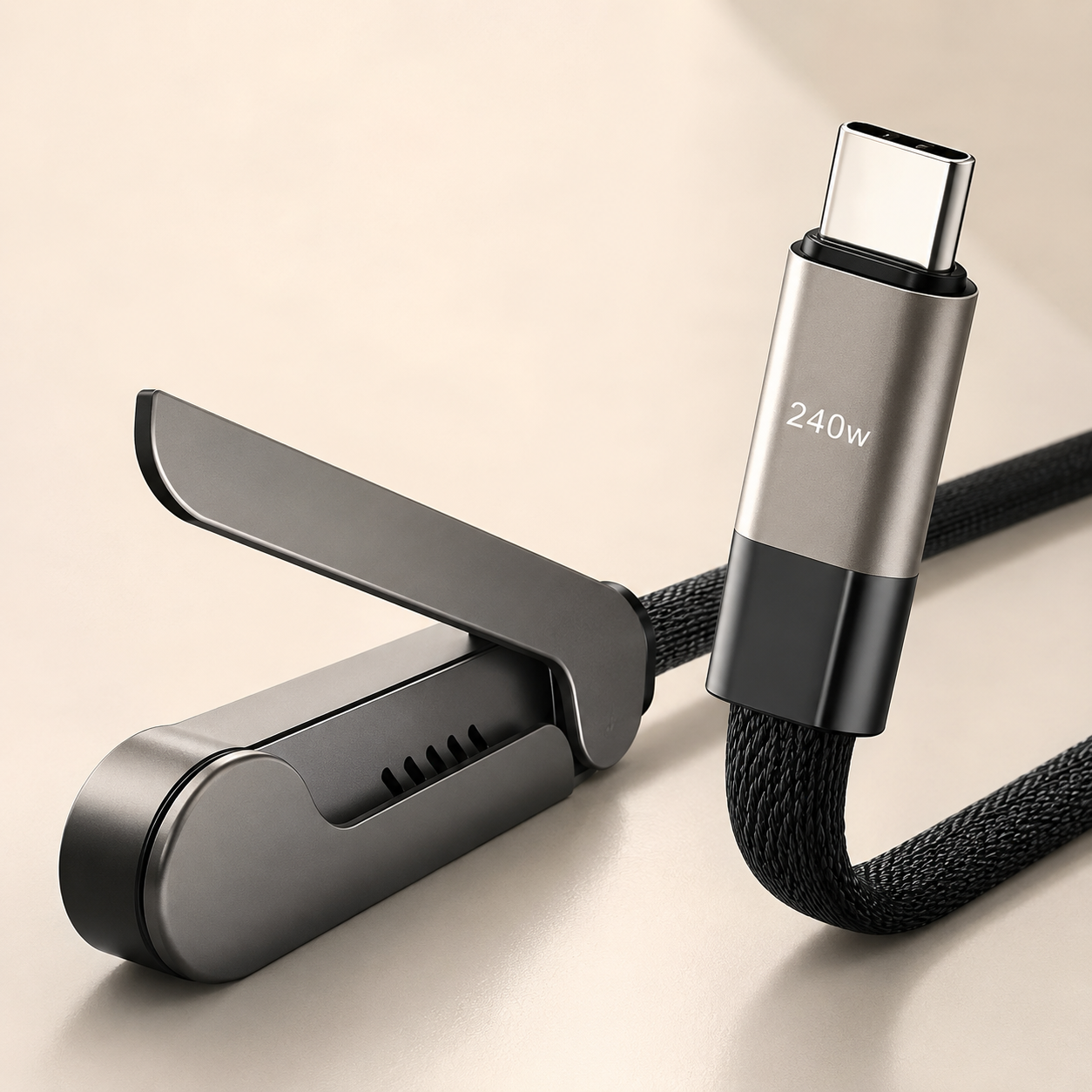 Faltbares 240W Schnellladekabel mit integriertem Smartphone-Ständer