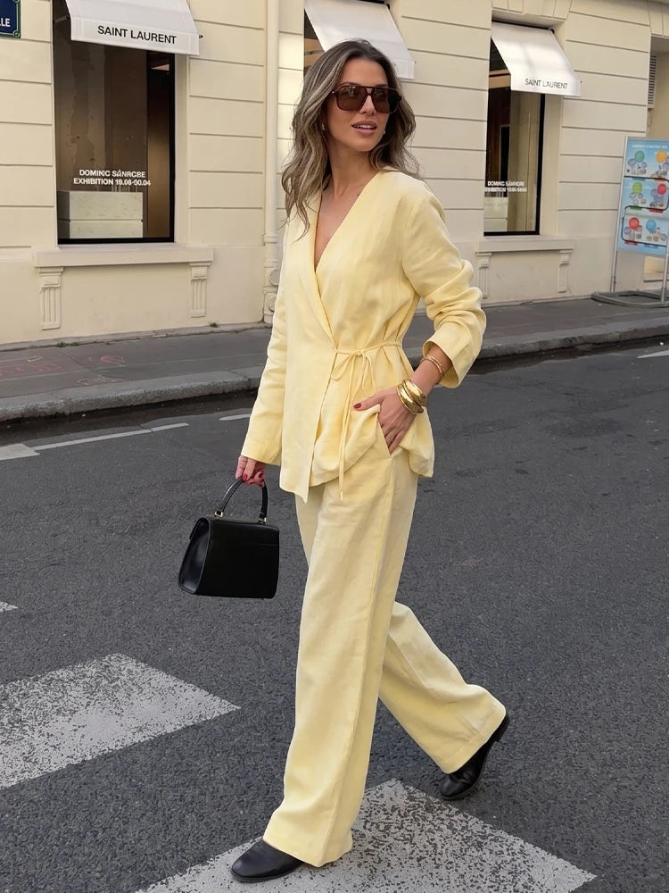 The Butter Set — Linnen Strikblouse & Wijde Broek