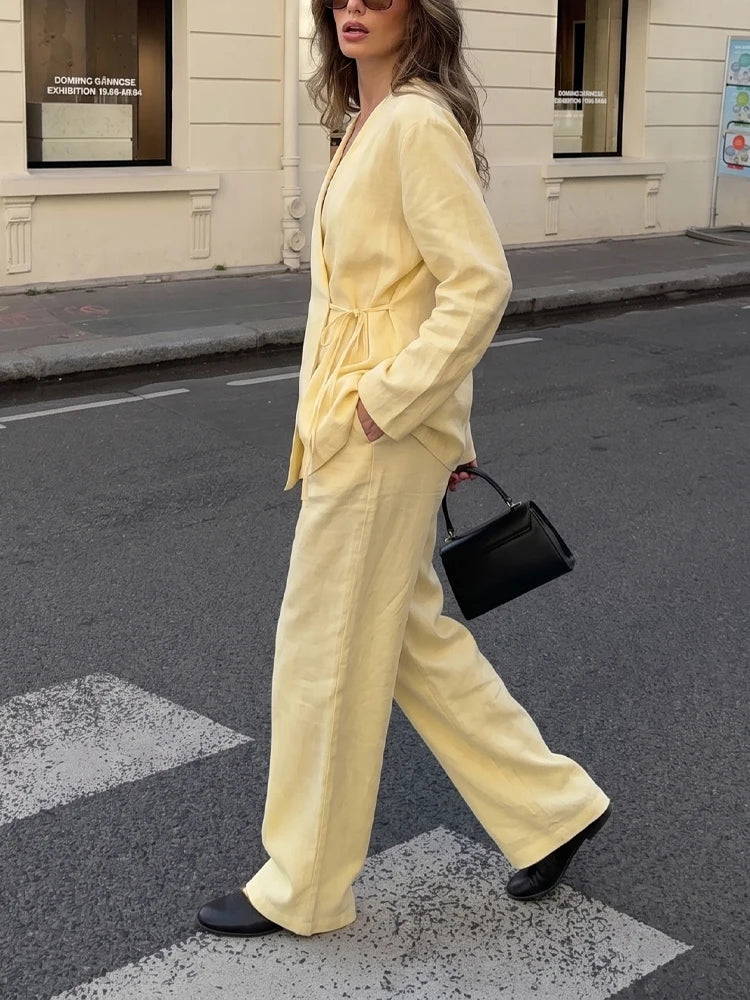The Butter Set — Linnen Strikblouse & Wijde Broek